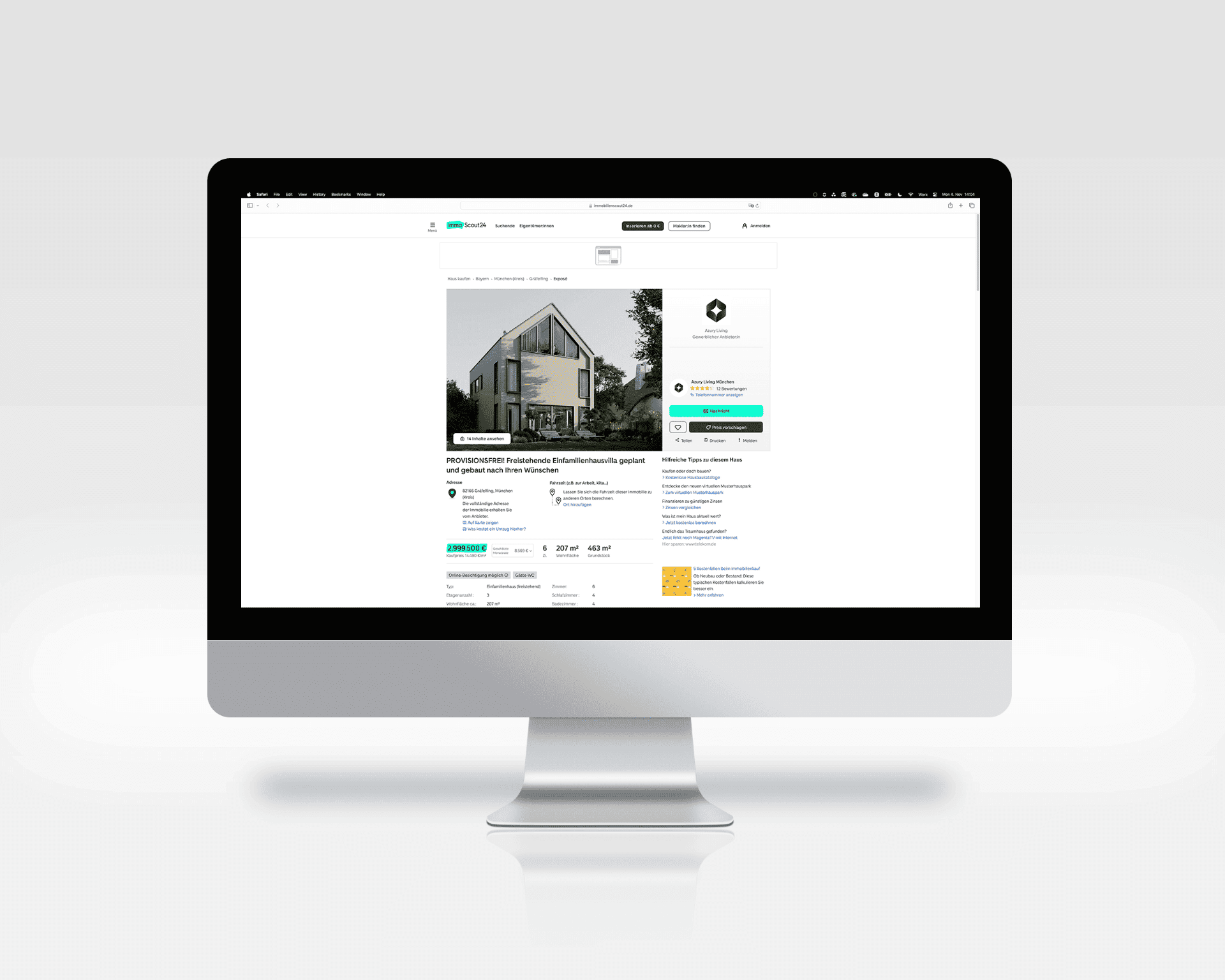 Real estate portal listing on a Mac