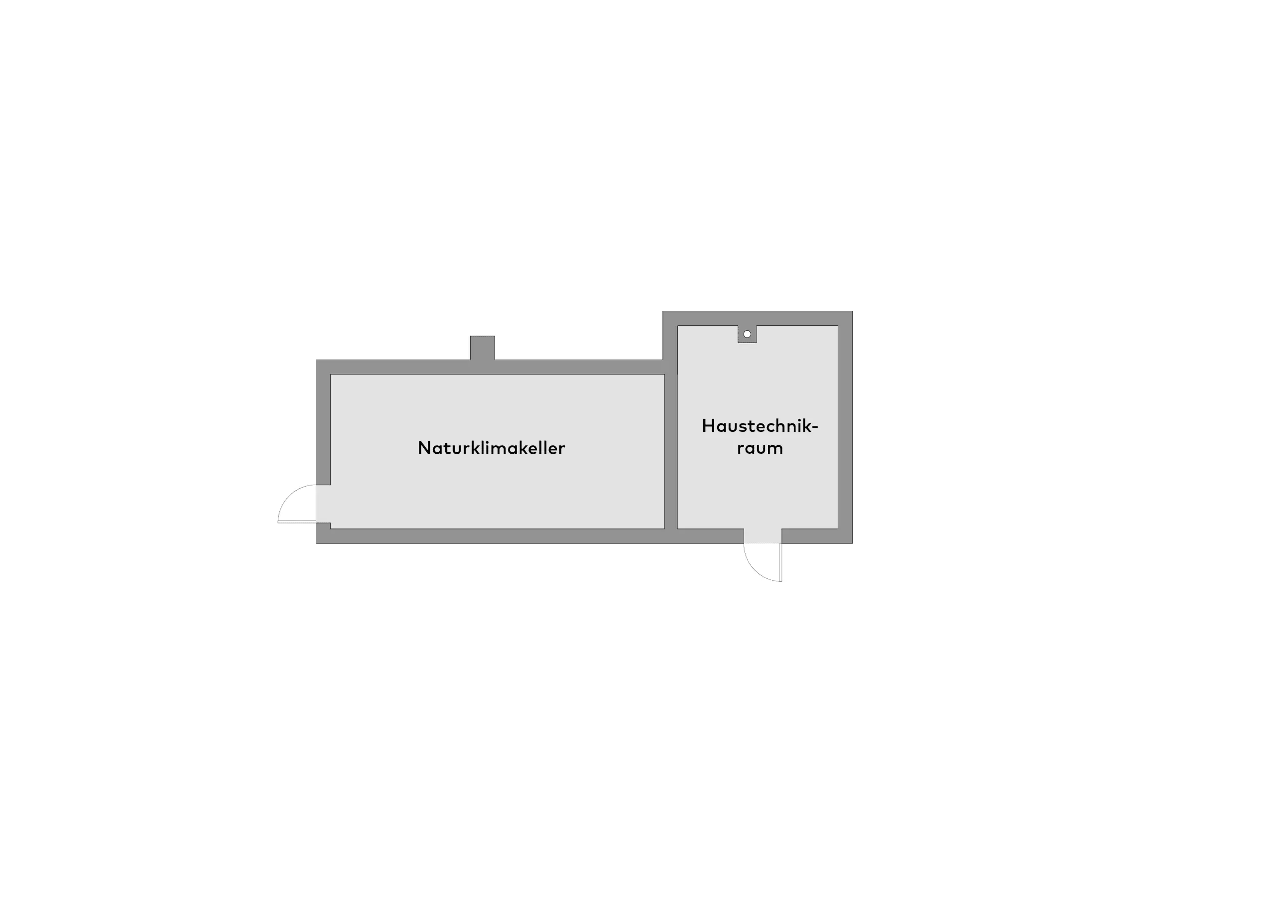 Simple floor plan with two connected rooms labelled “natural climate cellar” and “building services room”, each with a door.